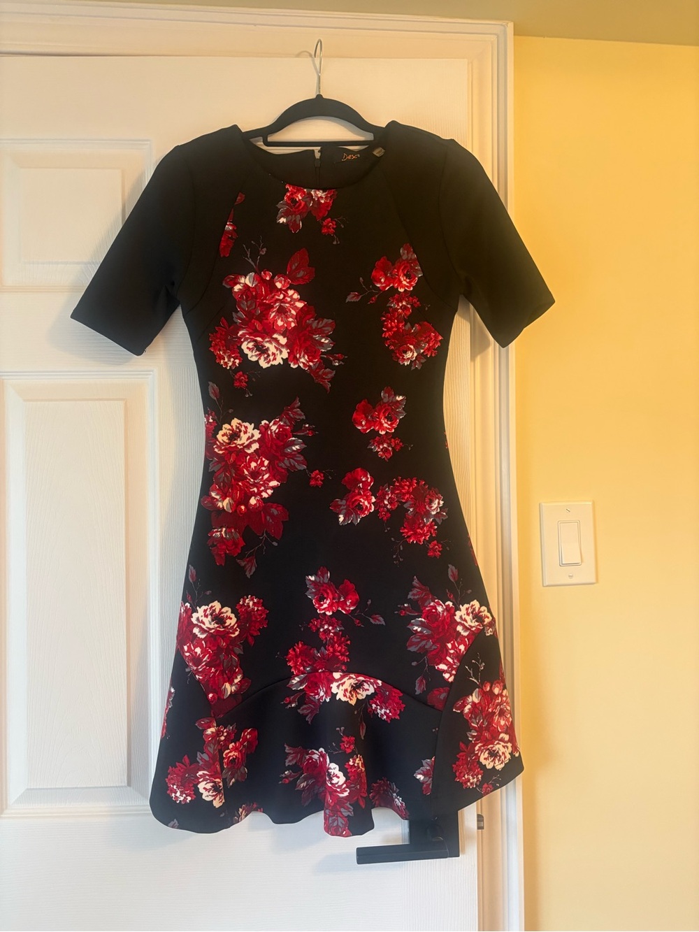 Dex Black Mini Dress with Red Floral Print
